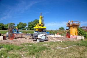 Construction of TEXRail track at Trinity River Crossing in Fort Worth, Texas
