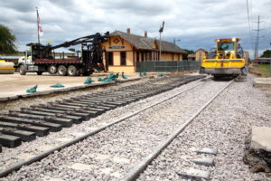 Construction of TEXRail track at Grapevine Main Street Station