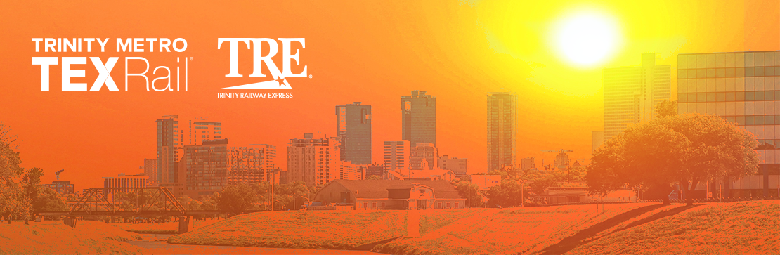 Sunrise image with text Trinity Metro TexRail